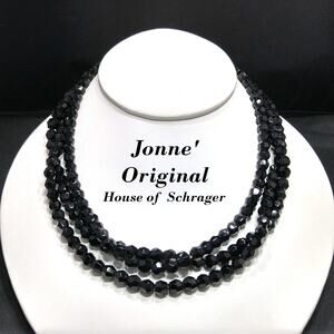 Vintage Jonne’ Original Black Crystal 3-Strand Necklace House of Schrager NOS